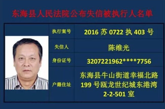 陈某光出现在东海县人民法院公布的失信被执行人名单中失信_看图王.jpg